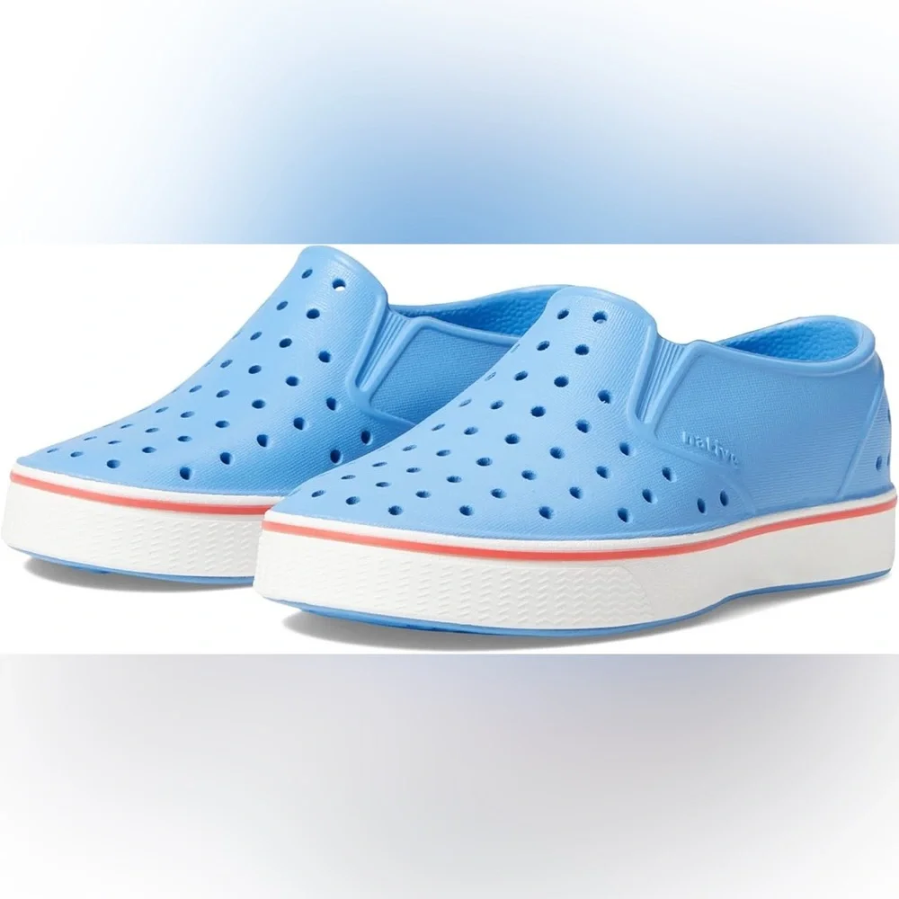 Native Kids Shoes Jefferson Slip-On in Light Blue with Pink Trim